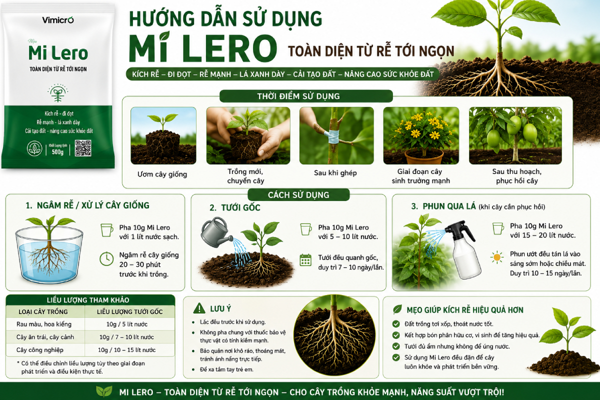 Hướng dẫn cách sử dụng thuốc sinh học kích rễ Mi Lero