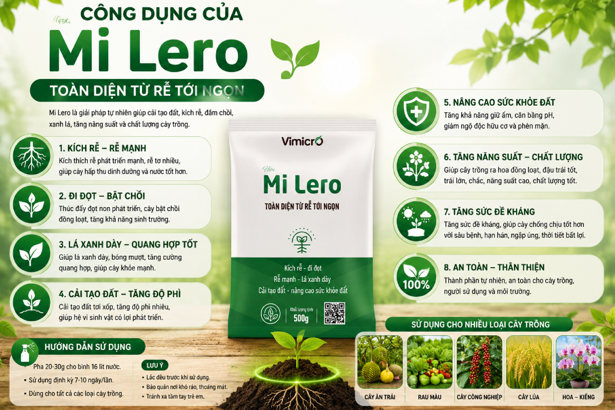 Mi Lero góp phần kích thích ra rễ mạnh, tăng khả năng chống chịu và phát triển tốt
