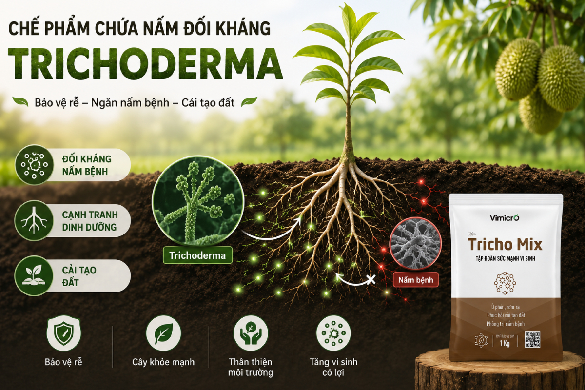 Dòng chế phẩm sinh học này phù hợp nhất để trộn phân bón lót hoặc tưới phòng ngừa từ đầu vụ